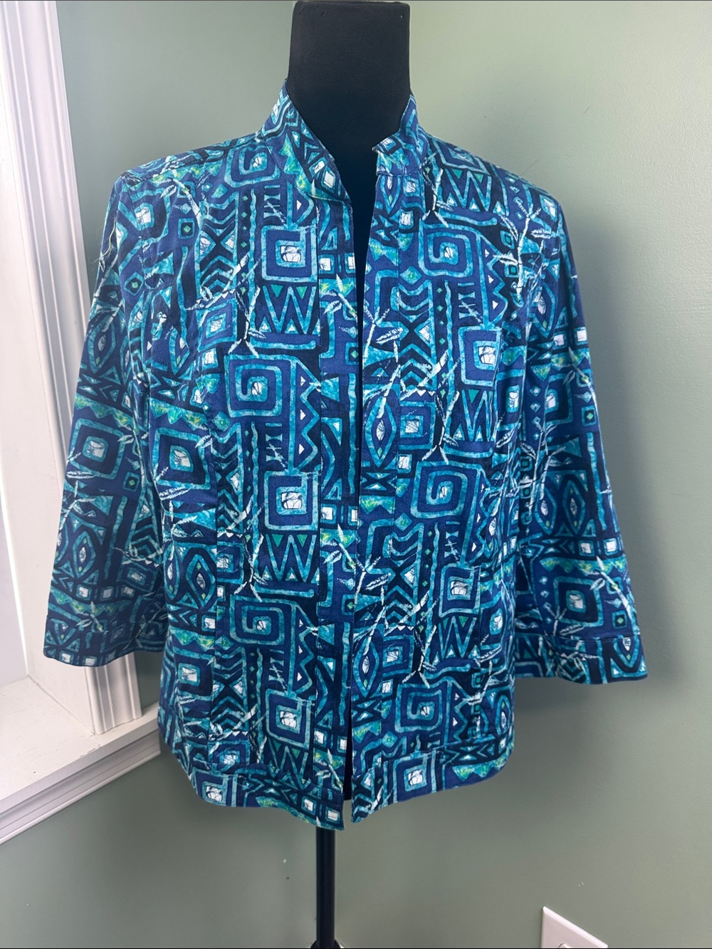 Chico's Blue & Teal Geometric Print Jacket Chicos 1